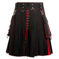 ผู้ชาย Scottish Kilt คอสเพลย์ Scotland R Gothic จีบกระโปรง Hip Hop กางเกงขาสั้น Sashes กระเป๋าเข่าความยาวแบบดั้งเดิม Highland Kilt