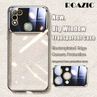 ROAZIC เคสโปร่งใสหน้าต่างขนาดใหญ่สุดหรูสำหรับ Infinix Hot 10 Play/Hot 11 Play เคสใส่โทรศัพท์ไฟฟ้าพร้อมฟิล์มเลนส์ปกป้องฝาหลังซองนุ่มกันกระแทก