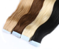 QHP Tape Hair Extensions Remy Human Hair Machine-made Remy Double Sided Adhesive Tape Extensions Hair 20pcspack Hair Skin Weft