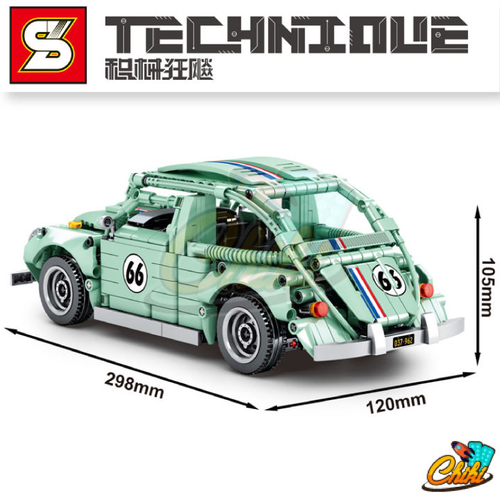 ตัวต่อ-sy-block-volkswagen-sy8411-หมายเลข-66-รถเต่าสีเขียว-จำนวน-855-ชิ้น