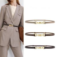 Two-Layer Cowhide Thin Belt Women Dress Decoration Belts Adjustable Waistband For Lady Elastic Metal Buckle Fine Body-Sculpting