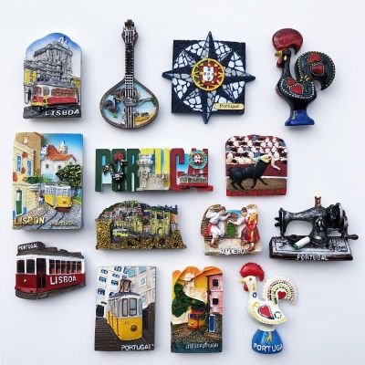 ☬✚ Lisbon Tourism Souvenir Crafts Resin Painted Magnet Refrigerator Magnets Home Decore