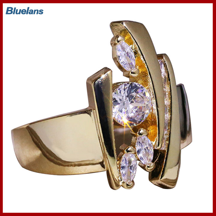 Bluelans®ของขวัญเครื่องประดับแหวนใส่นิ้วฝังพลอยเทียมทรงกลมหรูหราเป็นเจียระไนทรงมาคีส์