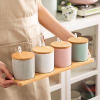 hotx【DT】 Household ceramic seasoning jar box condiment bottle salt shaker pepper and kitchen supplies combination set