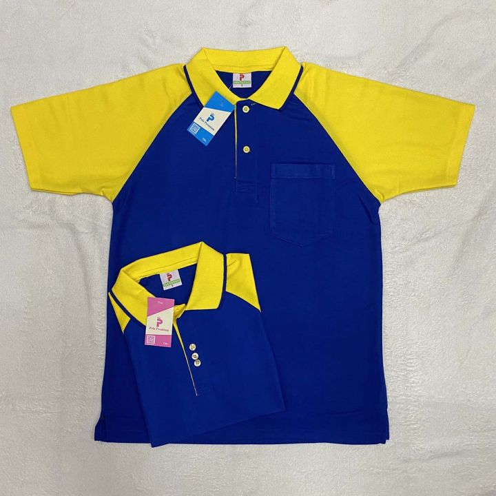 เสื้อโปโลแขนสั้น-polo-shirt-แบบชาย-สีน้ำเงินแขนเหลือง-เนื้อผ้านุ่ม-สวมใส่สบาย-มีบริการส่งเก็บเงินปลายทาง-ส่งทั่วประเทศ