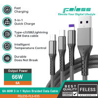 FELESS สายชาร์จเร็ว 3 in 1 66W 6A USB Type-C สายชาร์จเร็วสำหรับ iphone รุ่น Micro USB Type-c