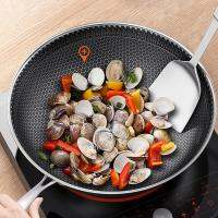 32เซนติเมตรสแตนเลส Non Stick ทำอาหารกระทะแฮนด์เมดผัดกระทะครัวเรือนทำอาหารหม้อสำหรับเตาแก๊สเตาแม่เหล็กไฟฟ้า