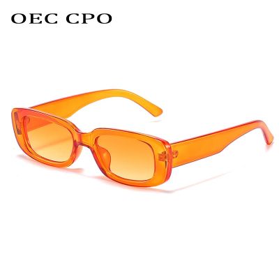 OEC CPO แว่นตากันแดดแว่นกันแดดผู้หญิงทรงสี่เหลี่ยมขนาดเล็กกรอบพลาสติกสีส้มไล่ระดับสีของผู้หญิงอินเทรนด์ UV400แว่นตาแบรนด์ดีไซเนอร์