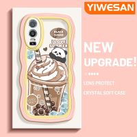 YIWESAN เคสสำหรับ VIVO Y76 5G Y76s Y74s 5G เคสการ์ตูนแพนด้าไอศครีมแฟชั่นสีสันสดใสลายคลื่นป้องกันเลนส์กล้องเคสโทรศัพท์โปร่งใสเคสนิ่มแบบใสซิลิโคนกันกระแทก