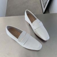 LllffG รองเท้าหนังส้นเตี้ยสำหรับสาวออฟฟิศรองเท้าหนังนิ่ม Sepatu Slip On ส้นหนาหนัง Pu แฟชั่น2023รองเท้าผู้หญิงส้นแบนฤดูใบไม้ผลิ