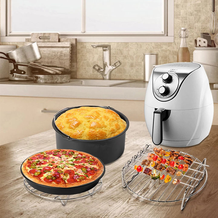 carmelun-ถาดปิ้งย่างสองชั้นที่วางเหล็ก3หม้อทอด-air-fryer-ชุดชั้นวางของ