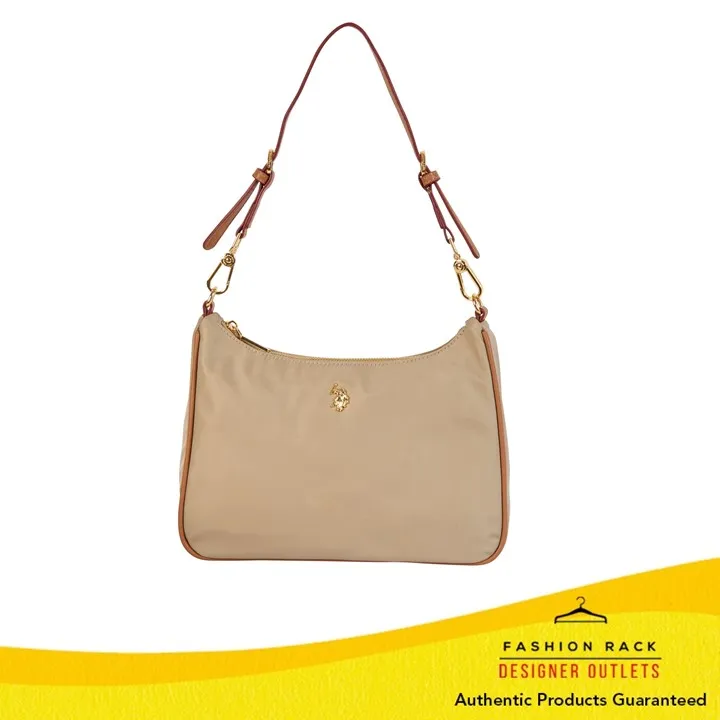 US Polo Assn Houston Small Hobo with Piping Light Taupe Lazada PH