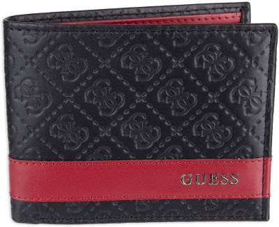 GUESS Mens Leather Slim Bifold Wallet One Size Black/Red