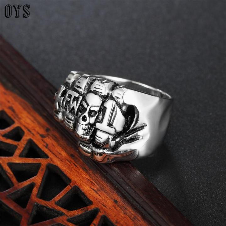 oys-จิวเวอร์รี่มีสไตล์เรโทร-แหวนกระโหลกเหล็กไททาเนียมสำหรับผู้ชาย