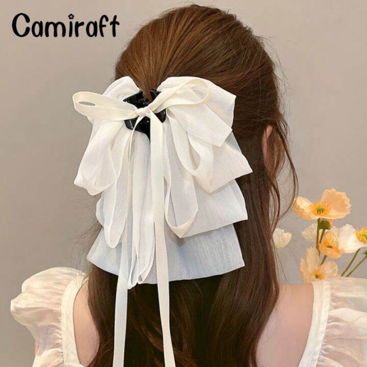 camiraft-กิ๊บติดผมริบบิ้นประดับผมโบว์แวววาวหลายชั้นรูปโบว์ติดผมแฟชั่น2023น่ารักงดงามผ้าโพกศีรษะสไตล์เกาหลีสำหรับผู้หญิงเครื่องประดับผมเด็กผู้หญิง