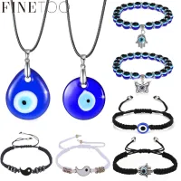 FINE TOO Fashion Evil Eye Necklace Bracelet Lucky Blue Eyes Beads Braided Chain Choker Necklaces Bracelets Necklace for Women Accessories Jewelry