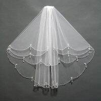 2 Tiers Wedding Veil Sequin Beaded Pearl Edge Bling Bridal Veils with Comb Short White Double mariage décoration Veil Hair Accessories