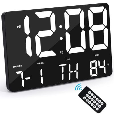 Digital Wall Clock Large Display Alarm Clock with Wireless Remote Control LED Wall Clock with Date and Temperature