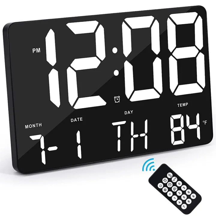 Digital Wall Clock Large Display Alarm Clock with Wireless Remote Control LED Wall Clock with