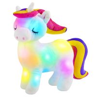 ตุ๊กตาหนานุ่ม Boneka Mainan รูปสัตว์รุ้งยูนิคอร์น30ซม. ไฟเรืองแสง LED Kado Ulang Tahun หมอนผ้าฝ้ายเรืองแสงสำหรับวันเด็กผู้หญิง