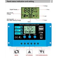 เครื่องควบคุมการชาร์จเซลล์แสงอาทิตย์ PWM 30A 20A 10A ตัวควบคุม12V 24V + ตัวควบคุมพอร์ตหน้าจอแสดงผล LCD แบบคู่สำหรับตะกั่วกรด/แบตเตอรี่ลิเธียม