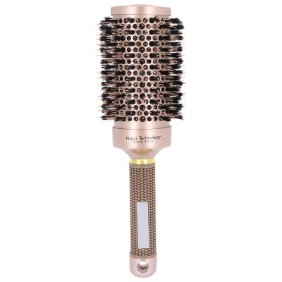 ✢☞ Round Barrel Hair Brush With Simulation Boar Bristle For Hair Drying Styling Curling Gold (2.1 Inch)