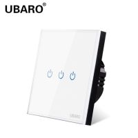 【✆New✆】 xasb1934 Ubaro Eu Ac100-240แก้วคริสตัลสีขาวนิรภัยสีดำสวิตช์สัมผัสสวิตช์แผงไฟผนังไฟ Led 1/2/3แก๊ง Interruttore