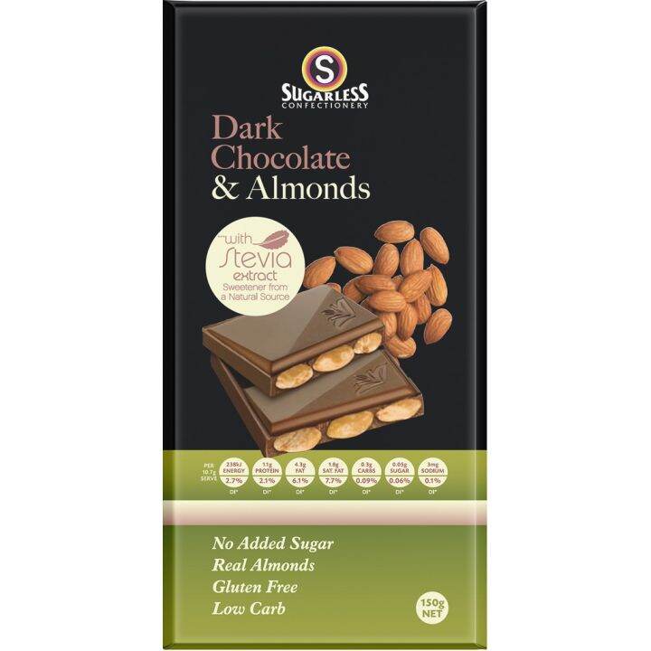 SUGARLESS DARK CHOCOLATE & ALMONDS 150G(EXP 12/25) | Lazada