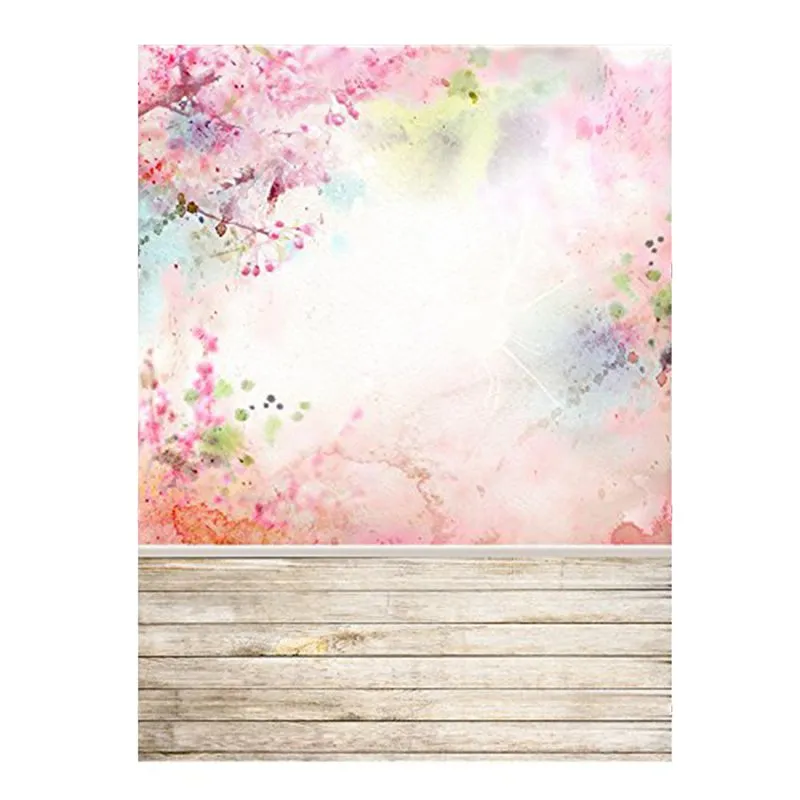 3x5ft Photography Backdrop Pink Flowers Wood Floor Photo Background for  Wedding Baby Birthday Party Studio Props  