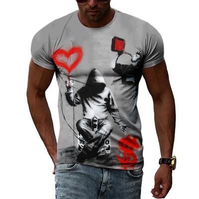 Fashion Creative Retro Graffiti Art Men T-shirts Summer Personality Sad graphic t shirts 3D Haruku Print Short Sleeve Tees Top