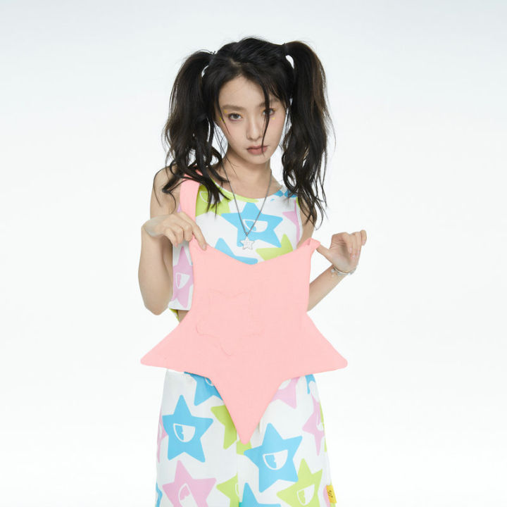 y2k-ผ้าแคนวาสสาวสีทึบรูปดาวแบบเรียบง่ายสีกระเป๋าสะพายข้างใส่เครื่องเทศ