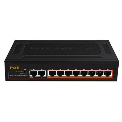 100Mbps Ethernet Smart Switch 8 PoE+2 UpLink Office Home Network Hub Adapter Black for IP Camera