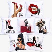 High Heel Cushion Covers Modern Fashion Lady Red Lips Lipsticks Home Decorative Super Soft Short Plush Pillow Case Cushion Cover