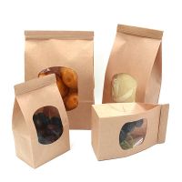 【DT】 hot  50Pcs Bakery Bags with Clear Window Sealing Grease Proof Kraft Paper Bag for Food Snacks Cookie Coffee Kitchen Accessories