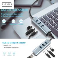 HAF0083 แบบพกพา USB 3.0 ด้วย RJ45 10/100/1000 กิกะบิต ระบบเครือข่าย ฮับ USB 3.0 อะแดปเตอร์อีเธอร์เน็ต ฮับเครือข่าย