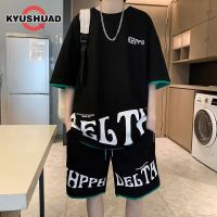 KYUSHUAD เซ็ตเสื้อยืดแขนสั้นทรงหลวมสำหรับผู้ชายชุดเสื้อยืดพิมพ์ลายแฟชั่นบางลำลอง