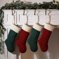 1PC 18 inches Christmas Stocking Socks Large Size Knitted Stocking Gifts For Family Kids Christmas Tree Decorations Red Green Socks Tights