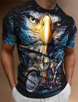 Vintage Mens T shirt Eagle Motorcycle Graphic O-Neck Clothing Apparel 3D Print Short Sleeve Print Street Motor Fashion Designer