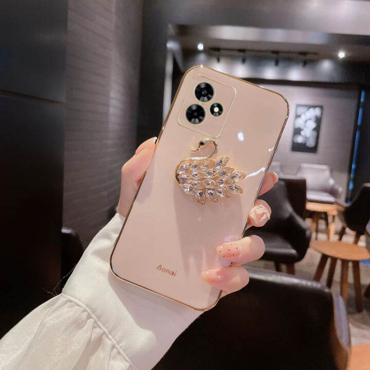 phone-case-เคส-realme-11-4g-5g-realme-c51-c53-nfc-ข้อเสนอสุดพิเศษส่องแสงหรูหราเคลือบขนมรูปหงส์เคลือบนิ่ม-realme-11-4g-5g-nfc-2023