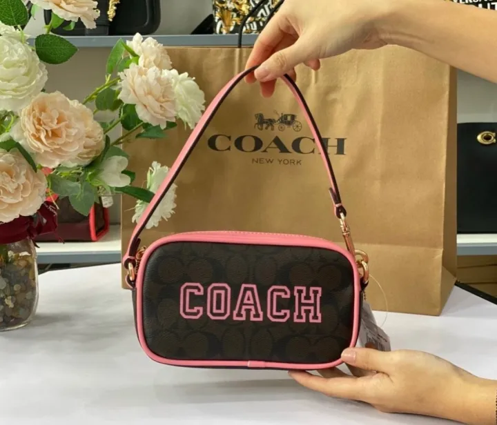 Authentic Coach Jamie Wristlet In Signature Canvas With Varsity Motif