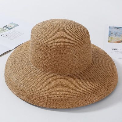 Swr-021 HT2303 2023สำหรับฤดูร้อนใหม่เสื้อหมวกปีกกว้างกว้างสีพื้นเรียบหรูสำหรับผู้หญิงหมวกปานามาหมวกชายหาดสาน