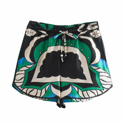 PSEEWE Za 2021 Bermuda Shorts Woman Summer Green Print High Waist Short Pants Women Vintage Loose Casual Streetwear Shorts Sets