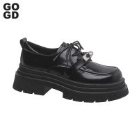 【LZ】✻♀  Gogd marca de moda feminina bombas 2023 mocassins sapatos metal decoração dedo do pé redondo sapatos jk estudante universitário estilo britânico