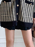 ผู้หญิงเสื้อกันหนาว Cardigans Houndstooth แขนยาวถักคอวีฤดูใบไม้ผลิฤดูใบไม้ร่วงที่สง่างาม High Street ท็อปส์ S