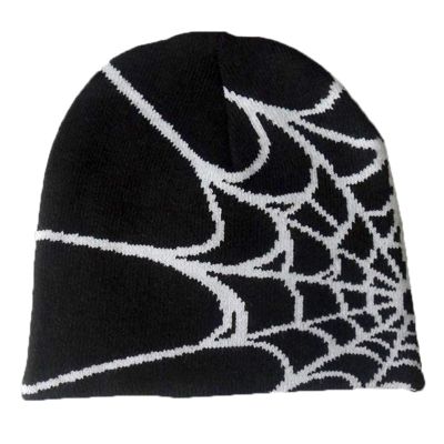 ผ้าวูลถักลายแมงมุม Y2K สำหรับผู้หญิงหมวกสวมฤดูหนาวฮิปฮอปแบบลำลองสำหรับเล่นกีฬาอบอุ่น