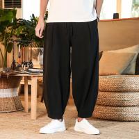Loose Mens Cotton Linen Pants Summer Solid Color Breathable Linen Trousers Male Casual Elastic Waist Fitness Pants Plus Size