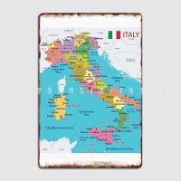 Tanlinxin Italy Map พร้อมภูมิภาคและเมืองหลักโปสเตอร์แผ่นโลหะเหมาะสำหรับตกแต่งผนังที่กำหนดเองในคลับบาร์หรือบ้าน