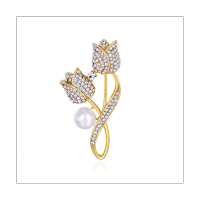 Elegant Tulips Flower Brooch Pin for Women Pearl Rhinestone Brooch Pins Brooch Pin for Women Girls Party Fashionable