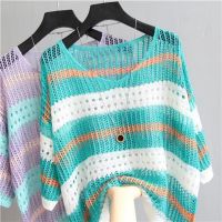 Hot-Selling Color Hollow stripes 2022 New Large Size Sweater Women Loose R Style Hedging Thin Blouse Sunscreen Clothing