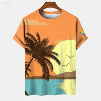 2023 NEW Mens Casual Short Sleeved T-shirt with Sunset Pattern Printed on the Beach, Fashionable for Men, Big Head, Suitable for Summer 3d brand new T-shirt